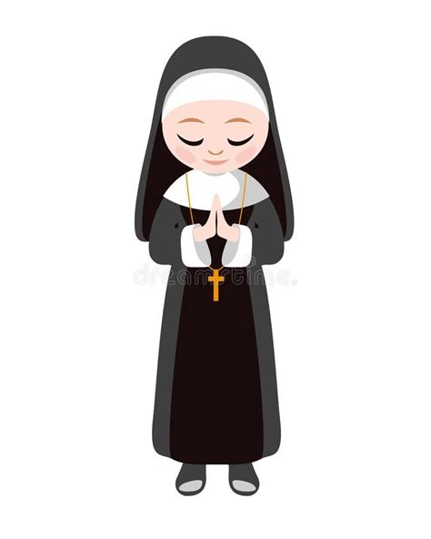Nun Cartoon Character Smiling Catholic Sister Stock Vector