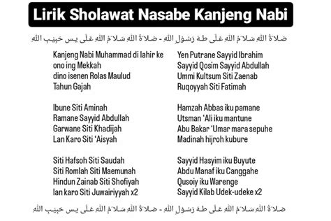 Lirik Sholawat Nasabe Kanjeng Nabi Lengkap Jawa Dan Arti Bahasa