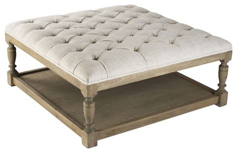 Rated 4.5 out of 5 stars. Square Tufted Linen Natural Elm Coffee Table Ottoman ...