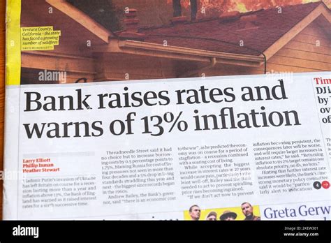'Bank raises rates and warns of 13% inflation' Guardian newspaper front