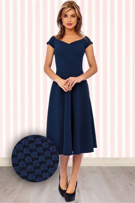50s Sophie Fit And Flare Dress In Navy