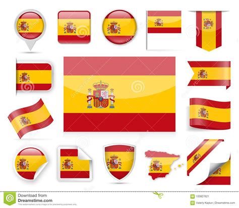 Grupo Do Vetor Da Bandeira Da Espanha Ilustração Stock Ilustração De