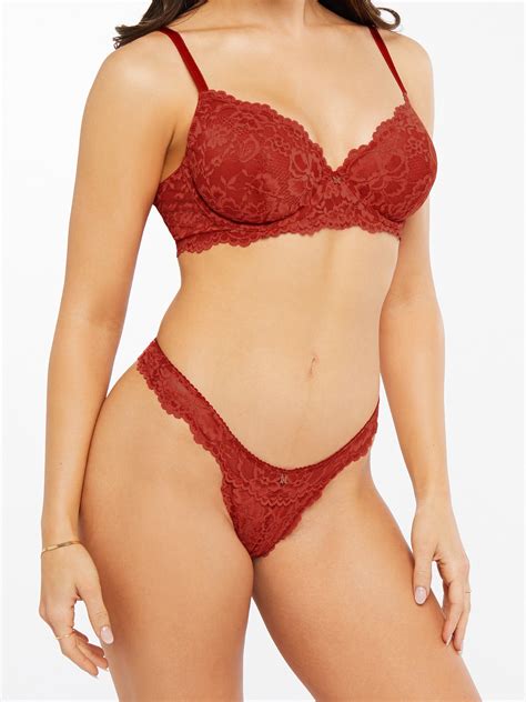 Floral Lace Thong In Red Savage X Fenty