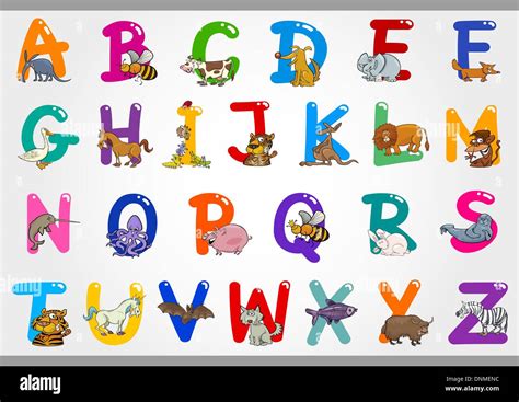 Cartoon Illustration Of Colorful Alphabet Letters Set From A To Z With