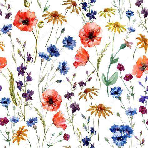 Watercolor Wild Flowers Background Vector Art Floral Floral Prints