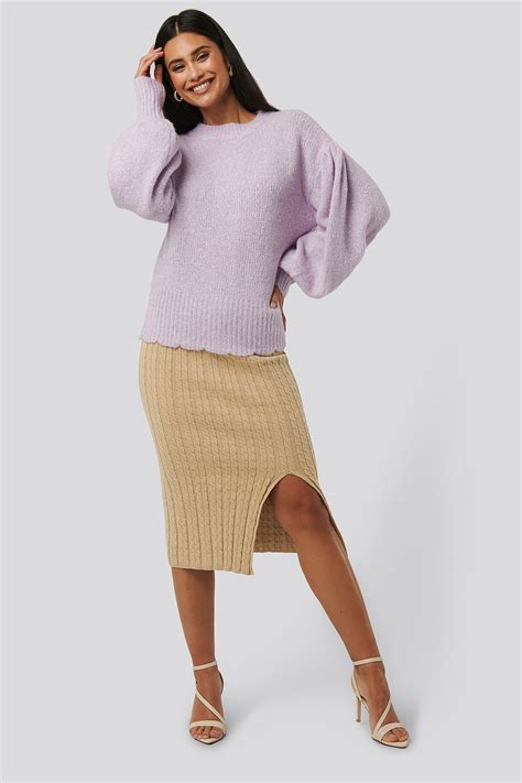 Knitted Pencil Skirt Beige Na