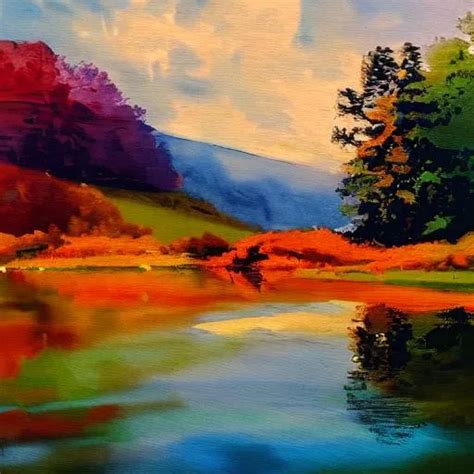 Create A Painting Of A Serene Lake Or River Landscap Openart