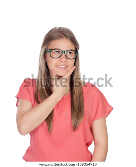 Beautiful Young Girl Glasses Thinking Isolated Stock Photo 139354910