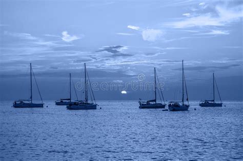 Evening View On Yachts Fishing Boats And The Adriatic Sunset Sea