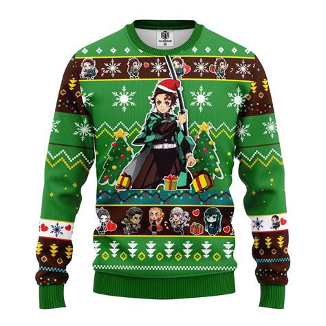 Tanjiro Kamado Demon Slayer Anime Ugly Christmas Sweater Green 1