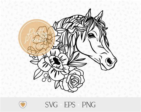 Horse With Flowers Svg Floral Horse Svg Horse Head Png Etsy Horse