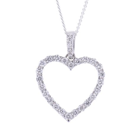 18ct white gold approx 0 50ct round brilliant heart necklace
