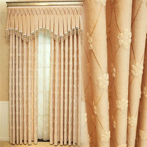 Light Gold Floral Embroidery Chenille Custome Valance Curtains In 2020