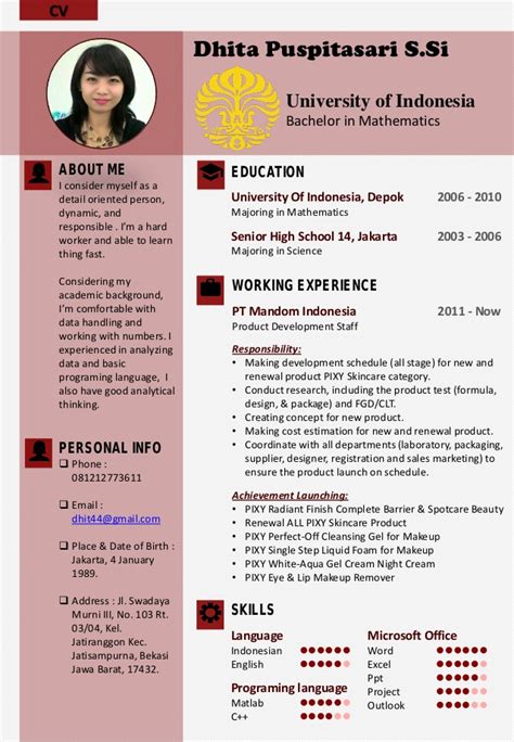 Download contoh cv menarik untuk lamaran kerja dalam bahasa indonesia dan bahasa inggris. contoh cv bahasa inggris indonesia