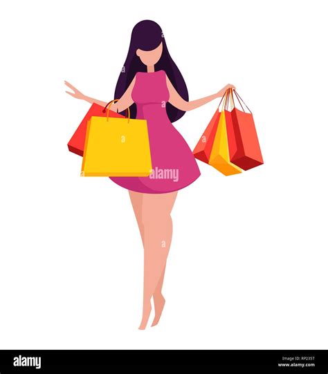 Modern Happy Woman Holding Shopping Bags Faceless Cartoon Character
