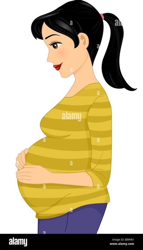 Illustration Featuring A Pregnant Woman Contentedly Rubbing Her Belly
