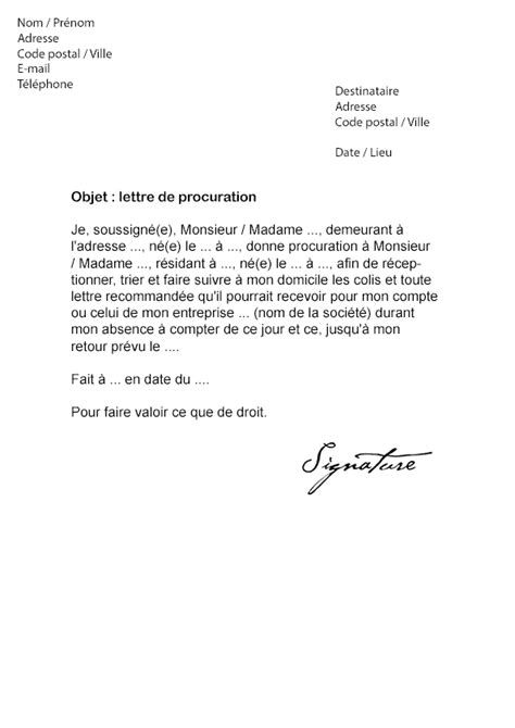 modele lettre procuration