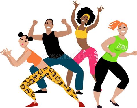 Zumba Class Banner Four Young People Dancing Eps Vector