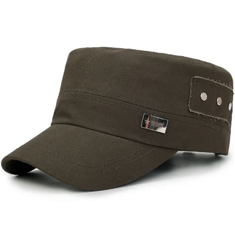 Classic Plain Flat Top Hats Vintage Army Military Caps Fashion Men