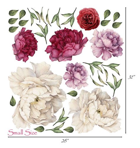 Peony Flowers Vintage Bouquet Wall Decal Sticker Peel And Stick Floral Art Decor Removable And