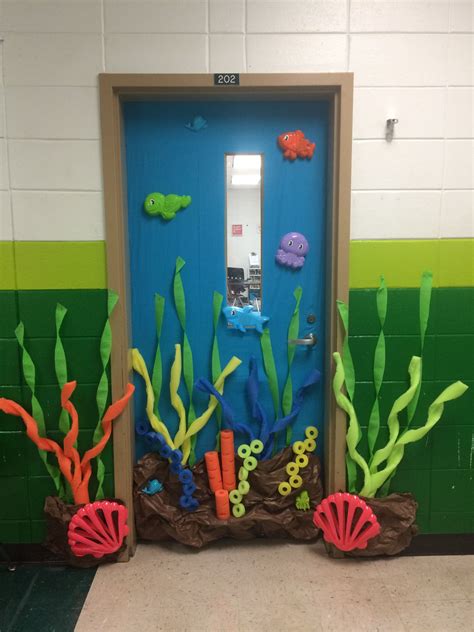 Under The Sea Classroom Door With Pool Noodles And Dollar Tree Beach
