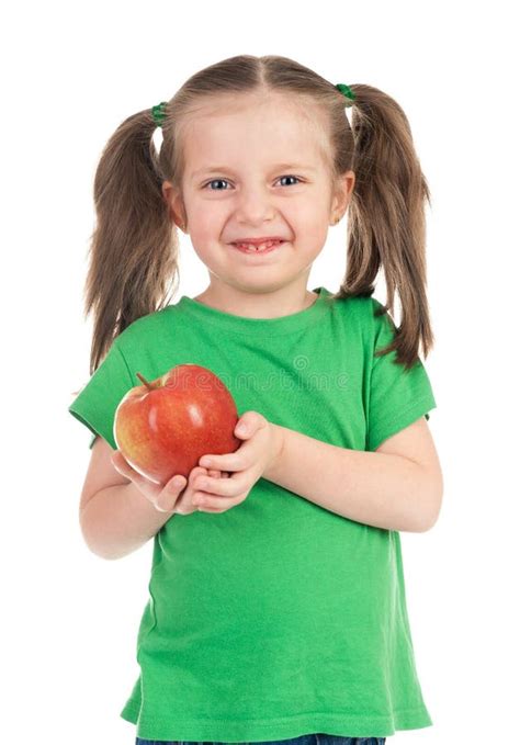 Girl With Apple On White Stock Photo Image Of Fruit 31305148