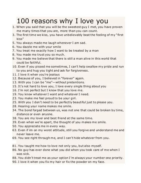 100 reasons why i love you 1 when you said that you will be the sweetest guy i met you have