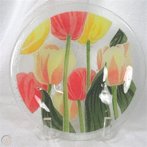 Peggy Karr Fused Glass Bowl Tulips 8 5 Signed Retired 2007 1928503889 Fused Glass Bowl
