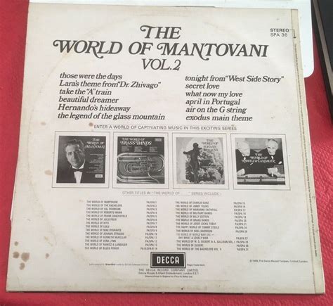 Mantovani The World Of Mantovani Vol2 1969 Uk Decca Stereo Vinyl Lp