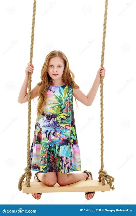 Little Girl Swinging On A Swing Stock Photo Image Of Enjoyment Hangs