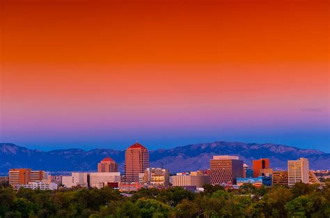 Skyline Of Downtown Albuquerque At Sunset New Mexico Usa Blaine
