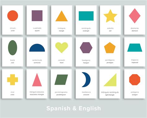 Spanish And English Shapes Bilingual Flashcards Printable Etsy
