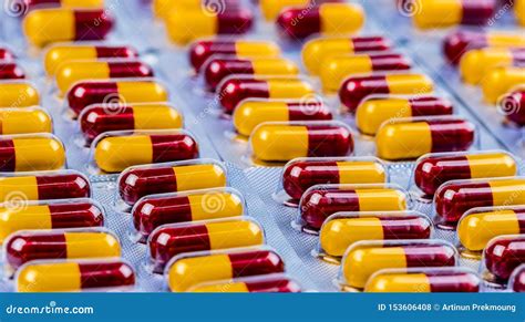 Red Yellow Capsule Pills In Blister Pack Antibiotic Capsule Pills