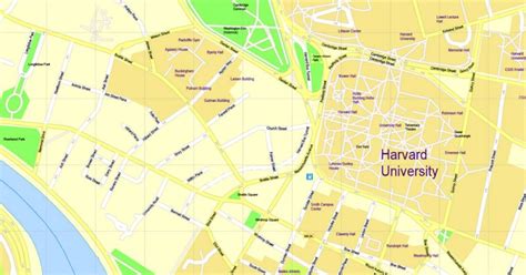 Harvard University Printable Map Cambridge Ma Us Exact Vector Street