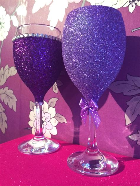 Purple Glitter Wine Glasses Theglitterroom Glitter Wine