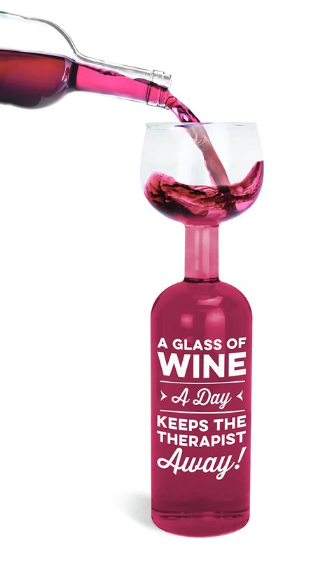 buy bigmouth inc wine glass bottle a glass of wine a day keeps the therapist away holds 75cl