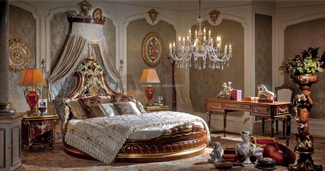 Italy Rococo Home Bedroom Furniture Luxury Solid Wood Carving Round Bed