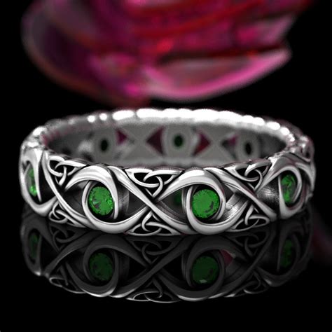 Celtic Emerald Wedding Ring Infinity Knot Ring In Sterling Silver