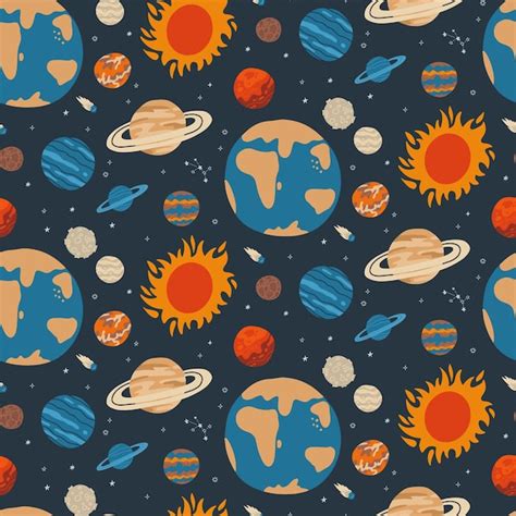 Premium Vector Cool Galaxy Planets And Stars Space Seamless Pattern