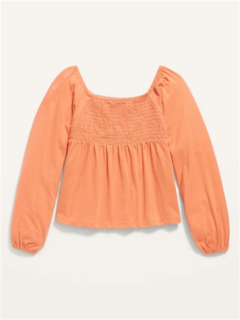 Smocked Jersey Long Sleeve Top For Girls Old Navy