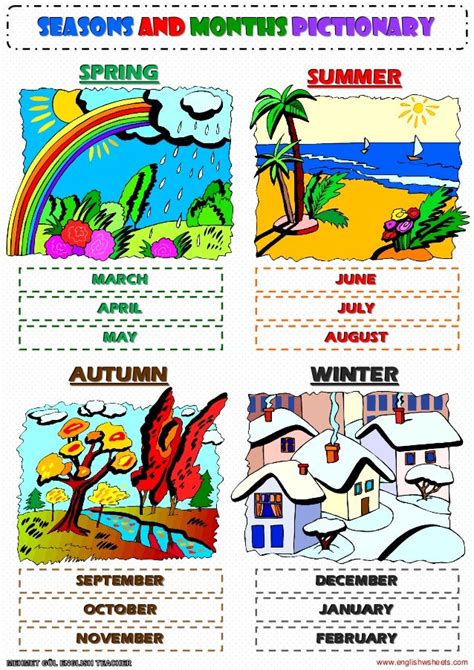 Seasons And Months Pictionary Poster Worksheet