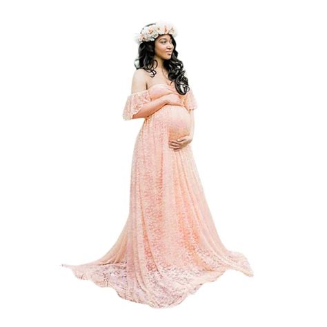 Asdoklhq Maternity Dresses For Women Plus Sizepregnant Women Off Shoulder Lace Long Maxi Dress