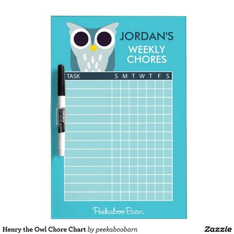 Henry The Owl Chore Chart Dry Erase Board Zazzle Chore Chart Dry