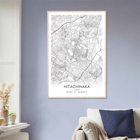 Hitachinaka Japan Map Poster, Hitachinaka City Road Wall Art Print