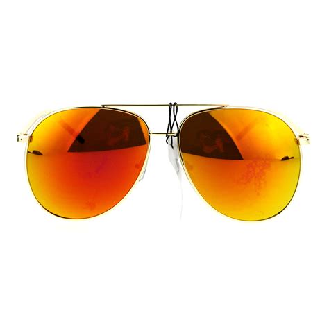 Mens Retro Mirror Lens Large Metal Rim Aviator Sunglasses Orange
