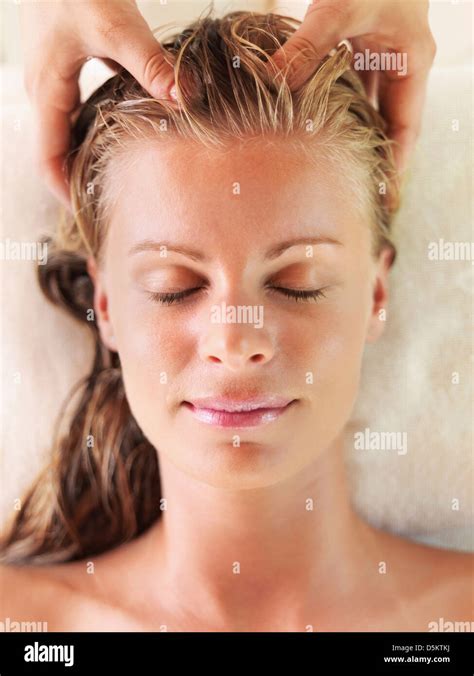 Mid Adult Woman Receiving Head Massage Stock Photo Alamy