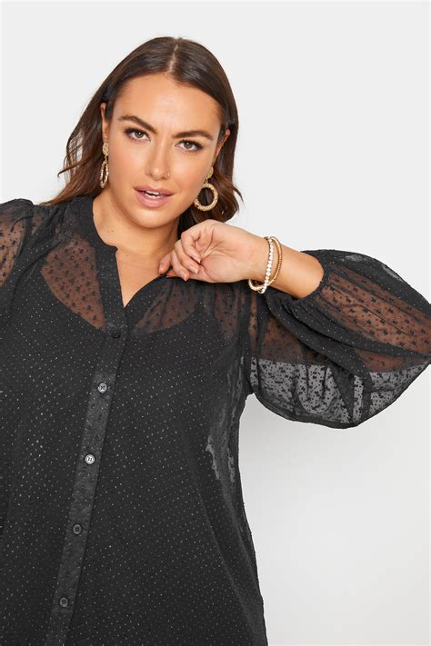 Plus Size Yours London Black Dobby Embellished Blouse Yours Clothing