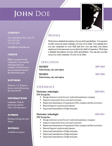 Personalize this template to reflect your accomplishments and create a professional quality cv or resume. CV templates for word .DOC (#632 - 638) • Get A Free CV