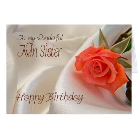 Twin Sister A Birthday Card With A Pink Rose Zazzle