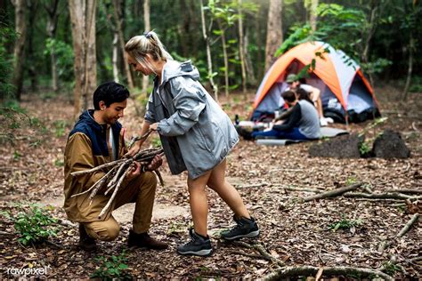 Download Premium Image Of Friends Camping In The Forest Together 387829